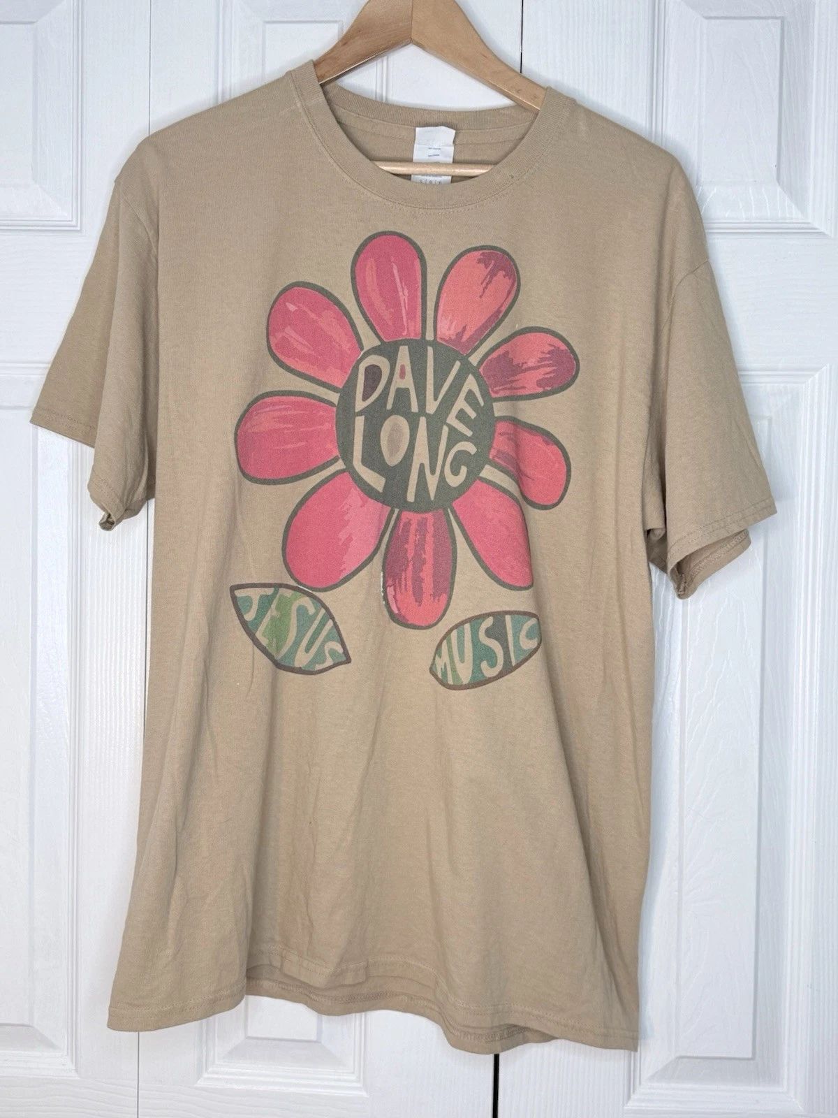 Dave Long Jesus Music Flower Tee Shirt Mens Large Christian Jesus Brown Boho