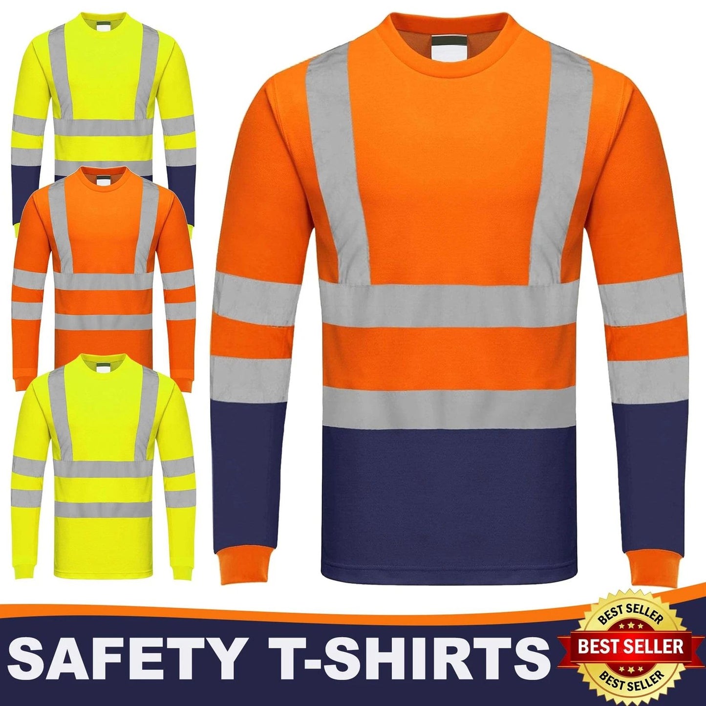 Mens Hi Viz Vis Long Sleeve High Visibility T shirt Safety Work wear Tops Tee