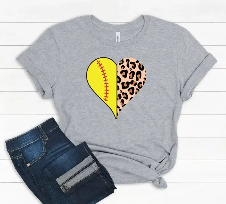 Softball Heart T-Shirt, Leopard Graphic Tee