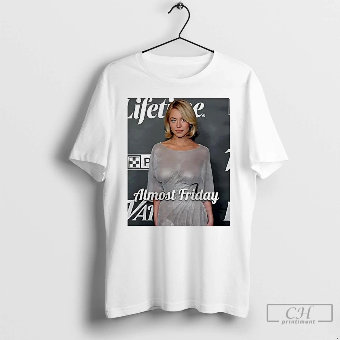 Premium Sydney Sweeney In See Through Almost Friday Photo T Shirts