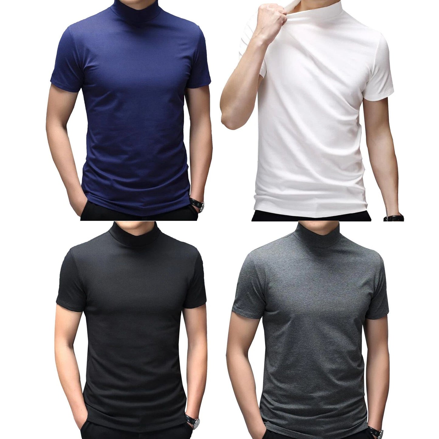 Men Casual Slim Fit Tops Short Sleeve Thermal Turtleneck T-Shirt AU