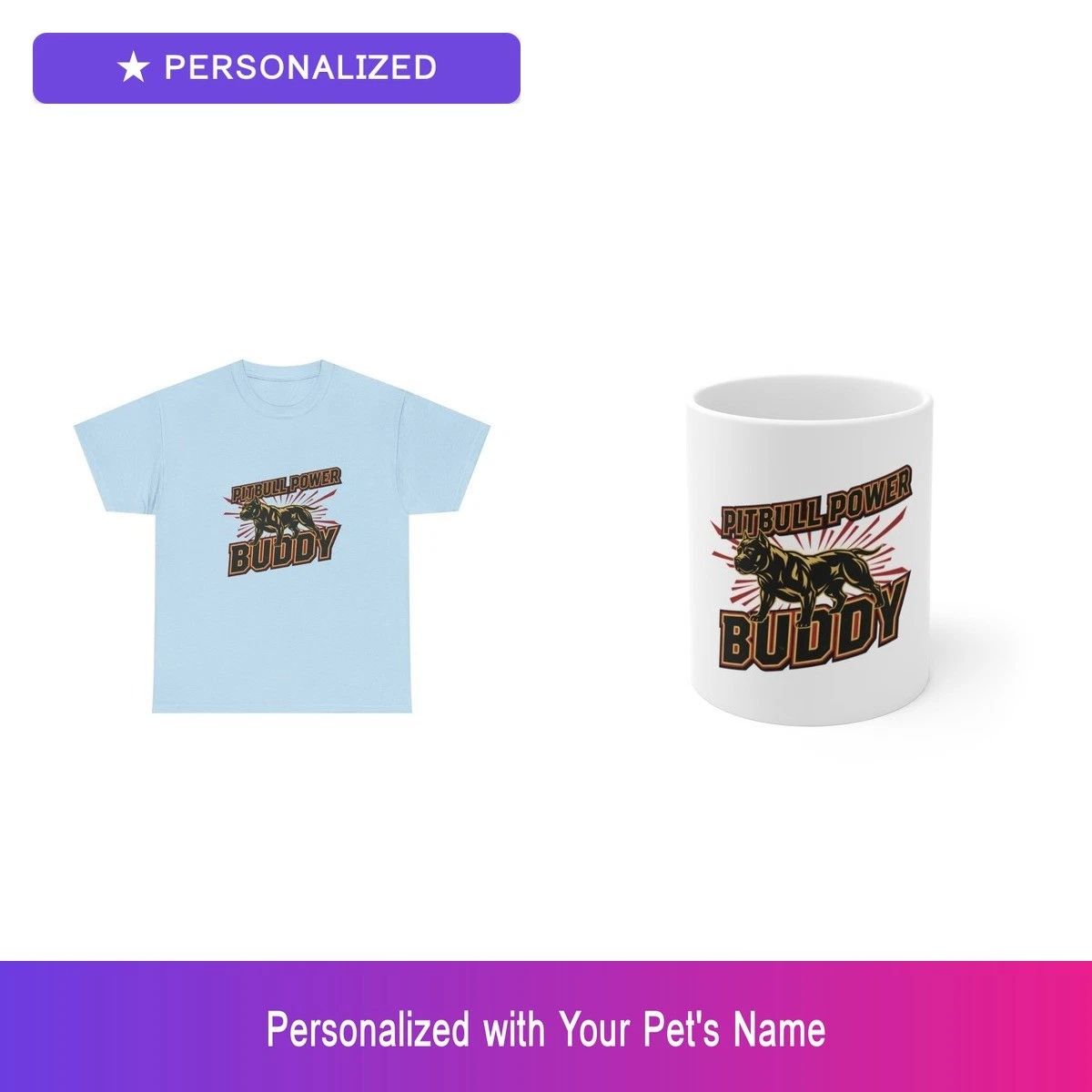 Custom Pitbull Pit Bull Pet Lover Gift Set Shirt Mug Personalized Name Bundle