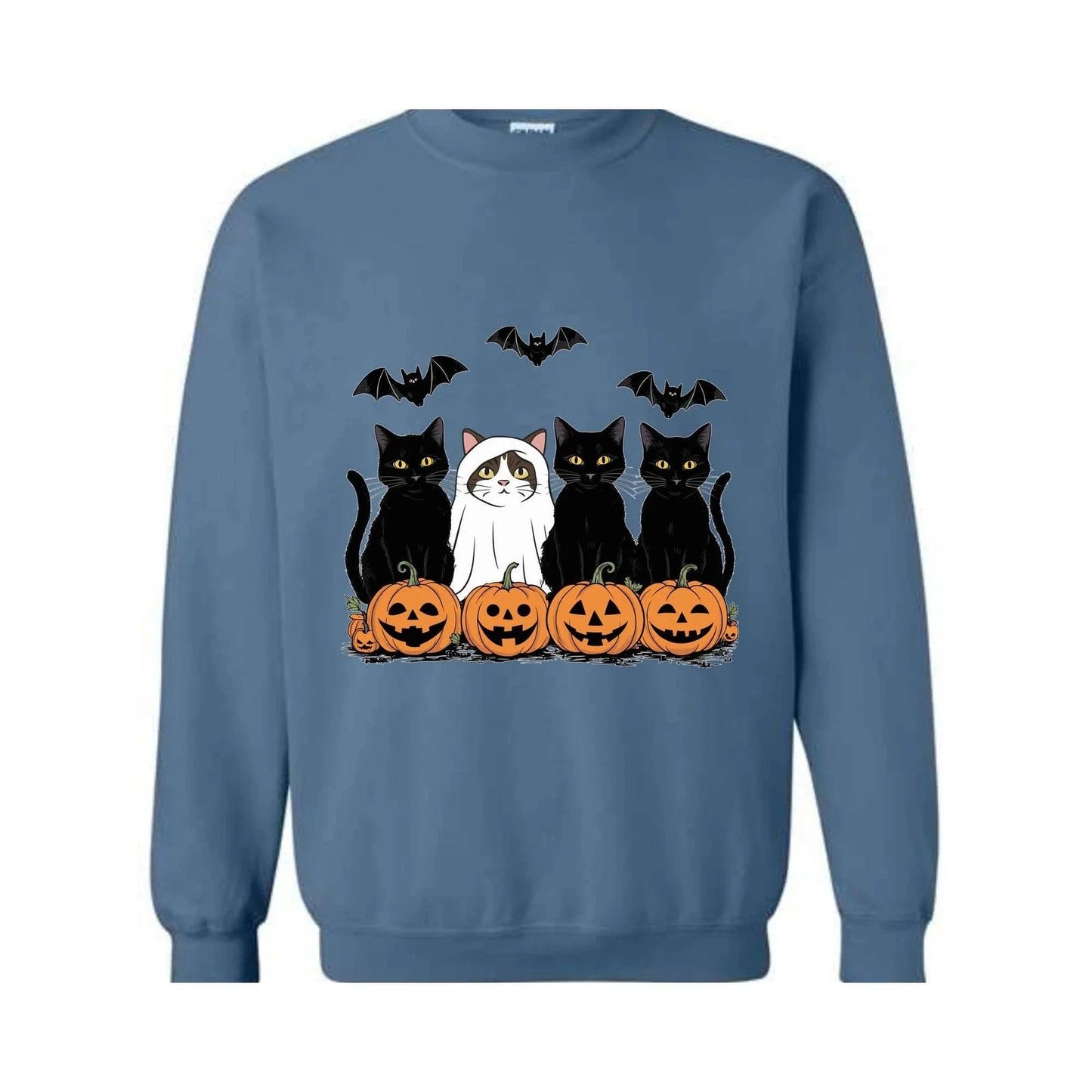 Halloween Cat Sweatshirt, Cute Ghost Sweat, Happy Halloween Tee, Retro Spooky Se