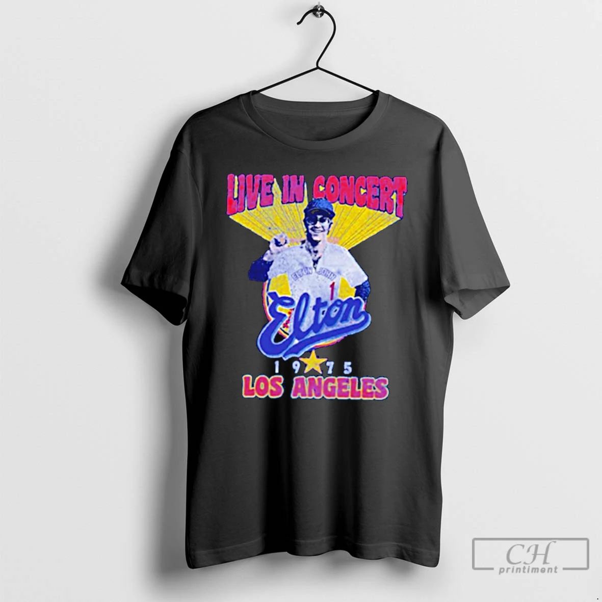 Classic Elton John Live In Concert Los Angeles Dodgers 1975 Retro T Shirts