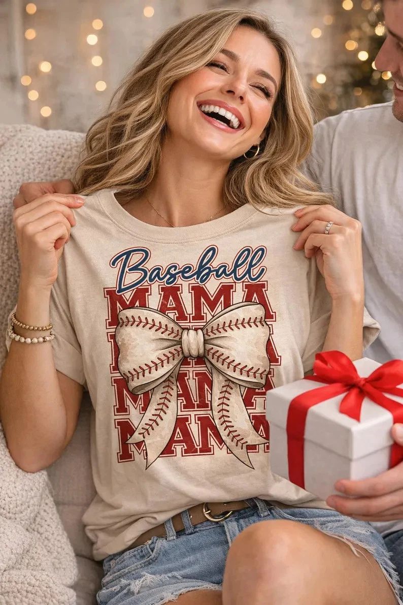 Baseball Mama Cute Bow Design Game Day Soft Cotton Relaxed Fit Comfort Tee