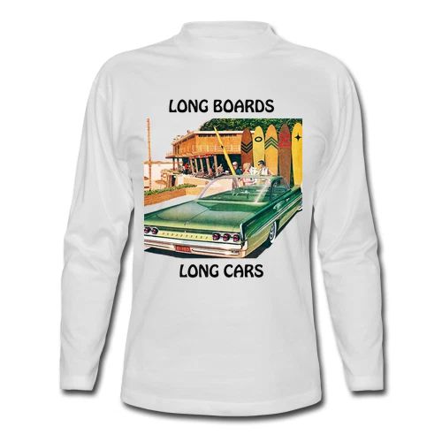 Retro Surf T-shirt Sleeve Long Boards Long Cars Classic Surf Board Tee Malibu