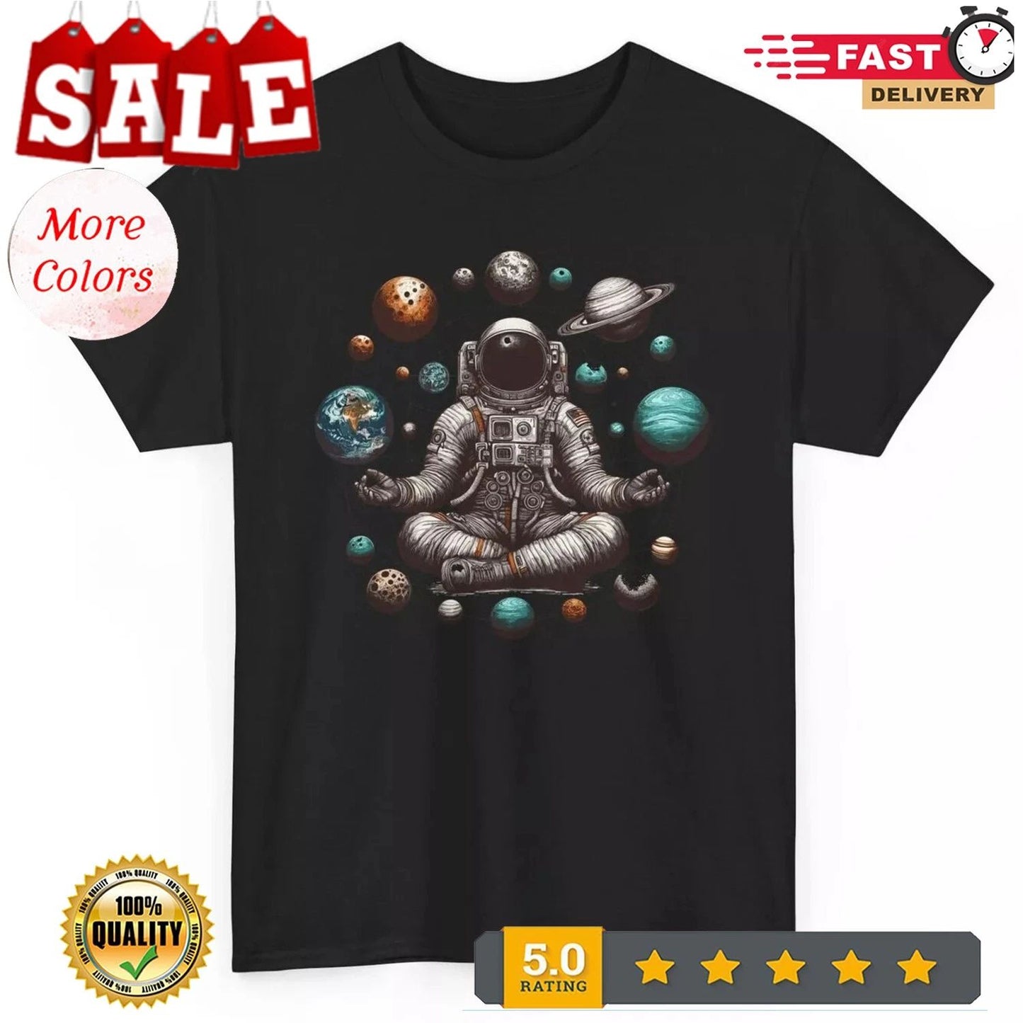 Space Meditating Astronaut T-shirt - Meditation Yoga Galaxy Graphic Tee