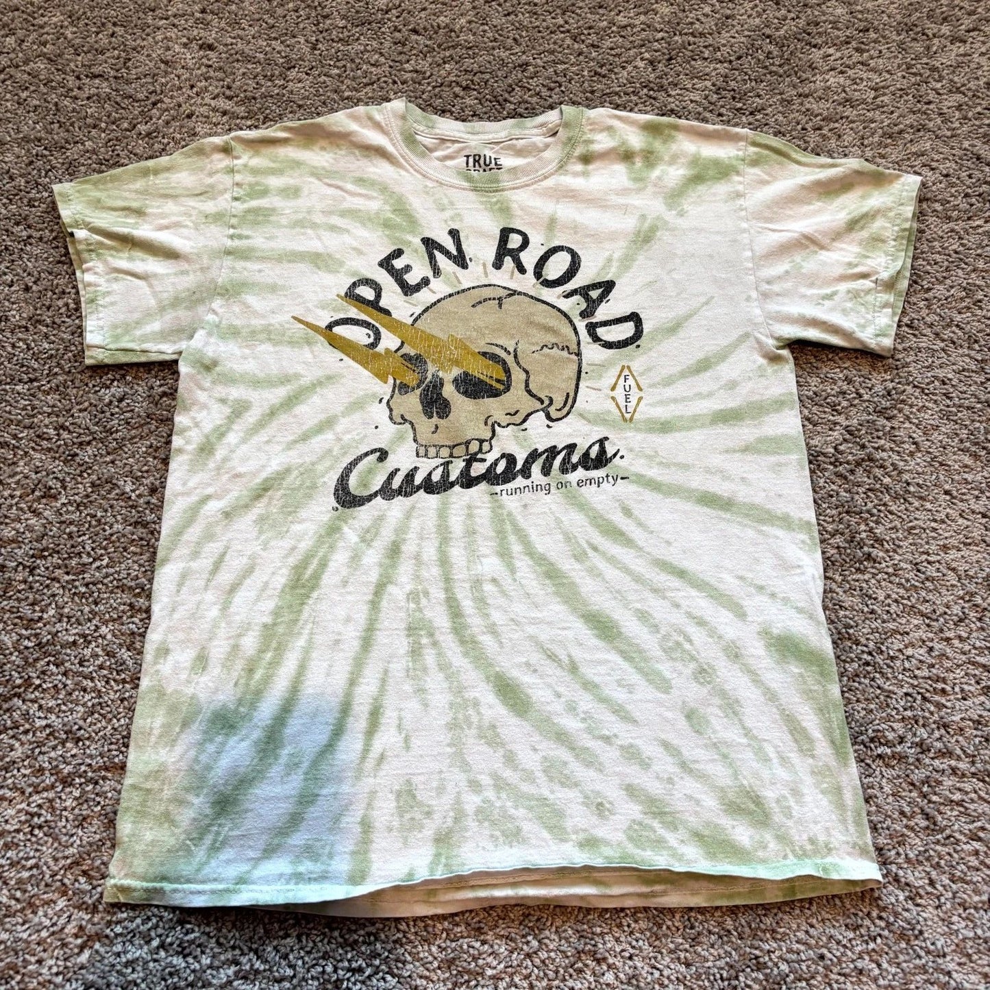 Open Road Customs Tie Dye T-Shirt Small Skull Lightning Graphic Cotton Tee