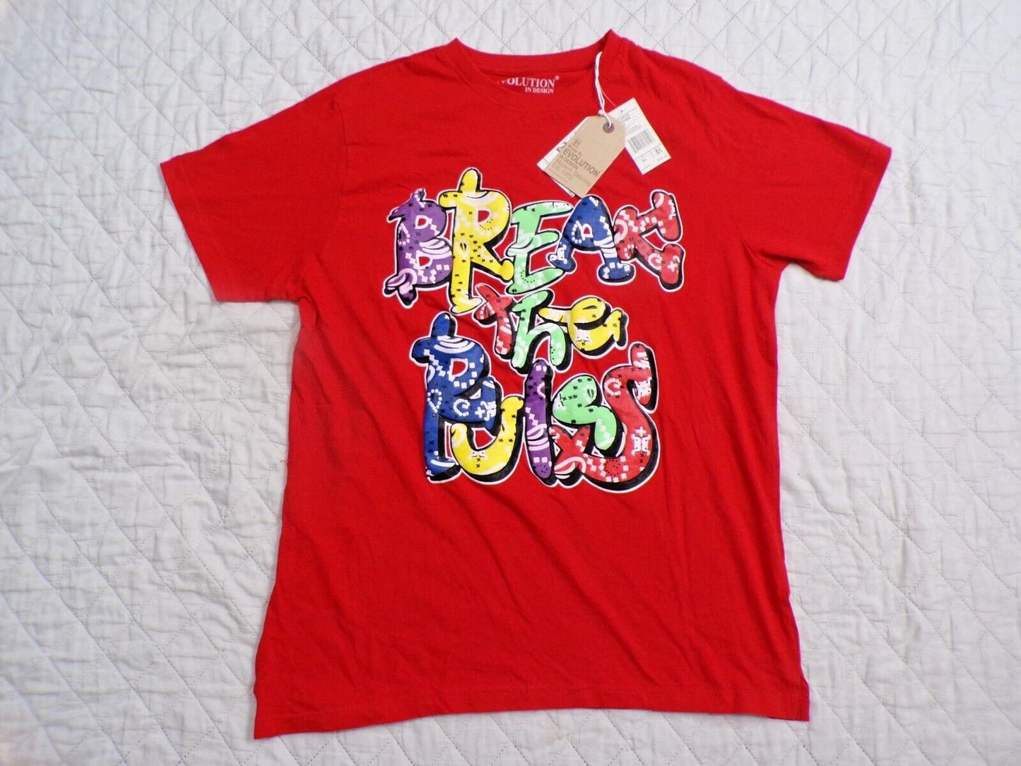 evolution in design break the rules modern fit open sleeve red tshirt size XL
