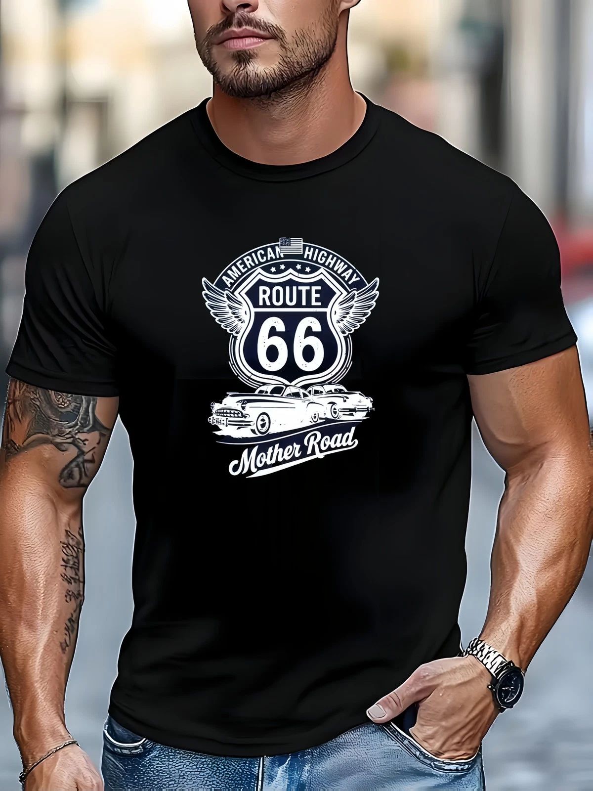 Men'S Route 66 Vintage Travel T-Shirt - A Classic Summer Short-Sleeve Shirt fo
