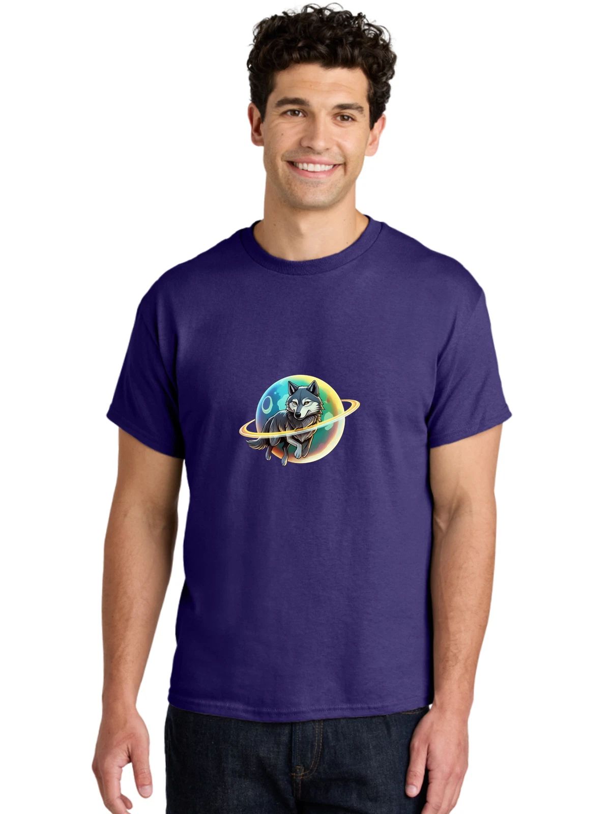 Wolf-Planet Mens Graphic Tee, 100% Cotton, Casual Summer Wear