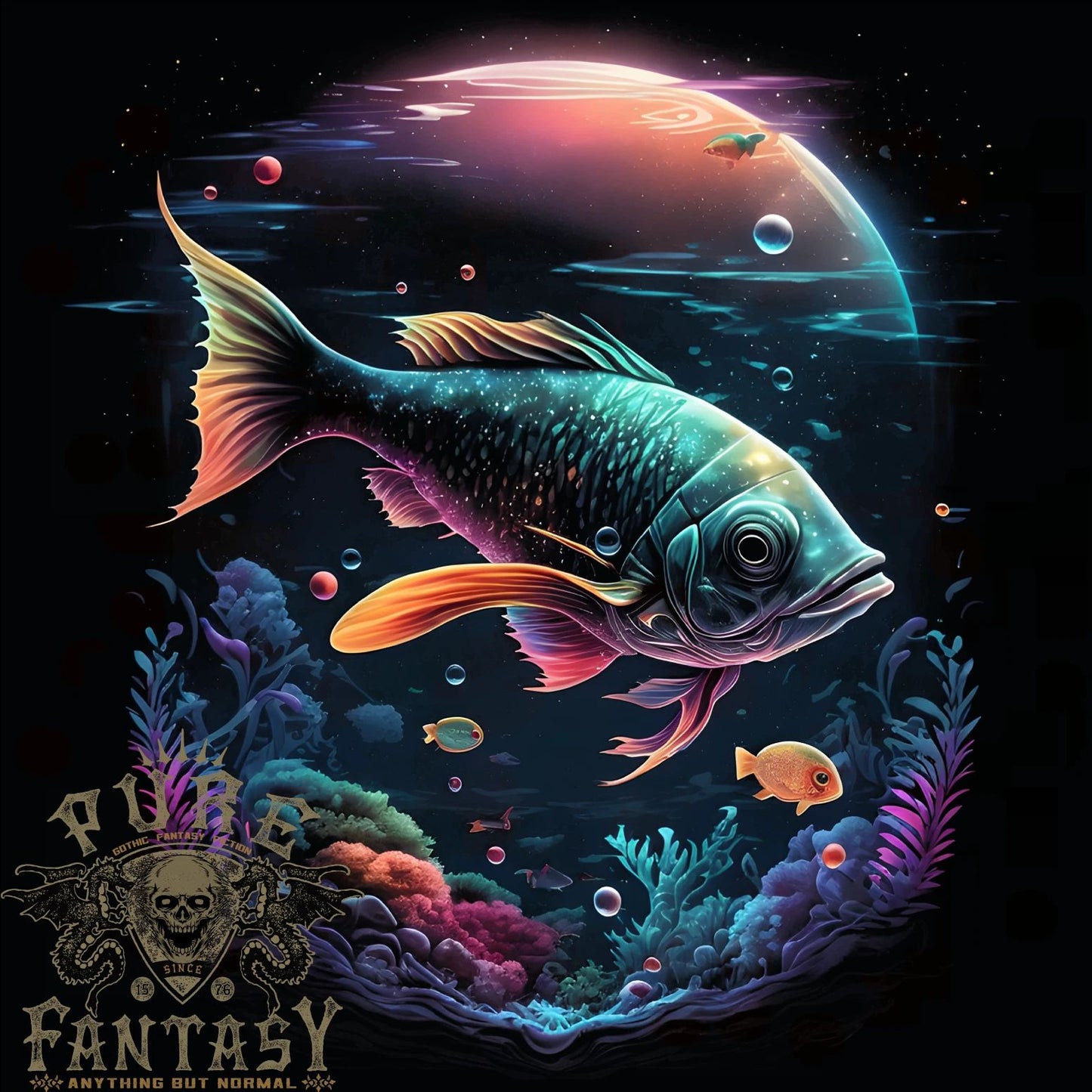 Fantasy Space Fish Mens T-Shirt 100% Cotton