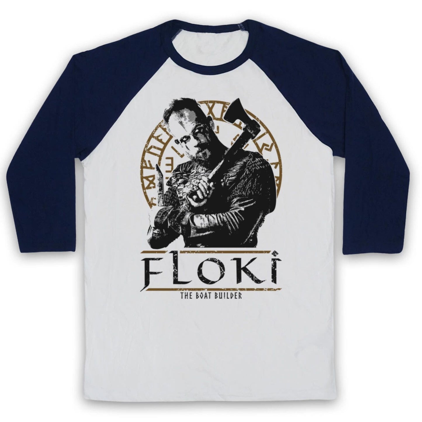 VIKINGS FLOKI THE BOAT BUILDER NORSE SAGA VIKING SHIP 3/4 SLEEVE BASEBALL TEE