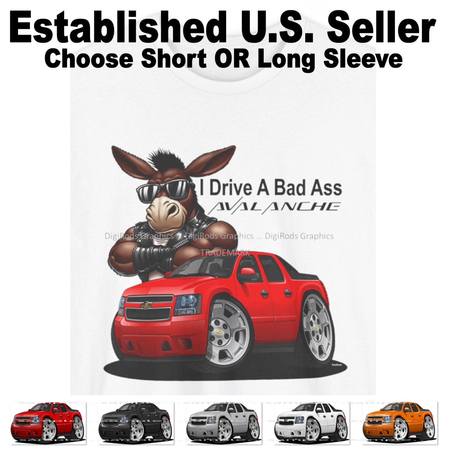 DigiRods Chevy Avalanche Hot Rod Truck Drive Bad Ass Cartoon Car White T Shirt