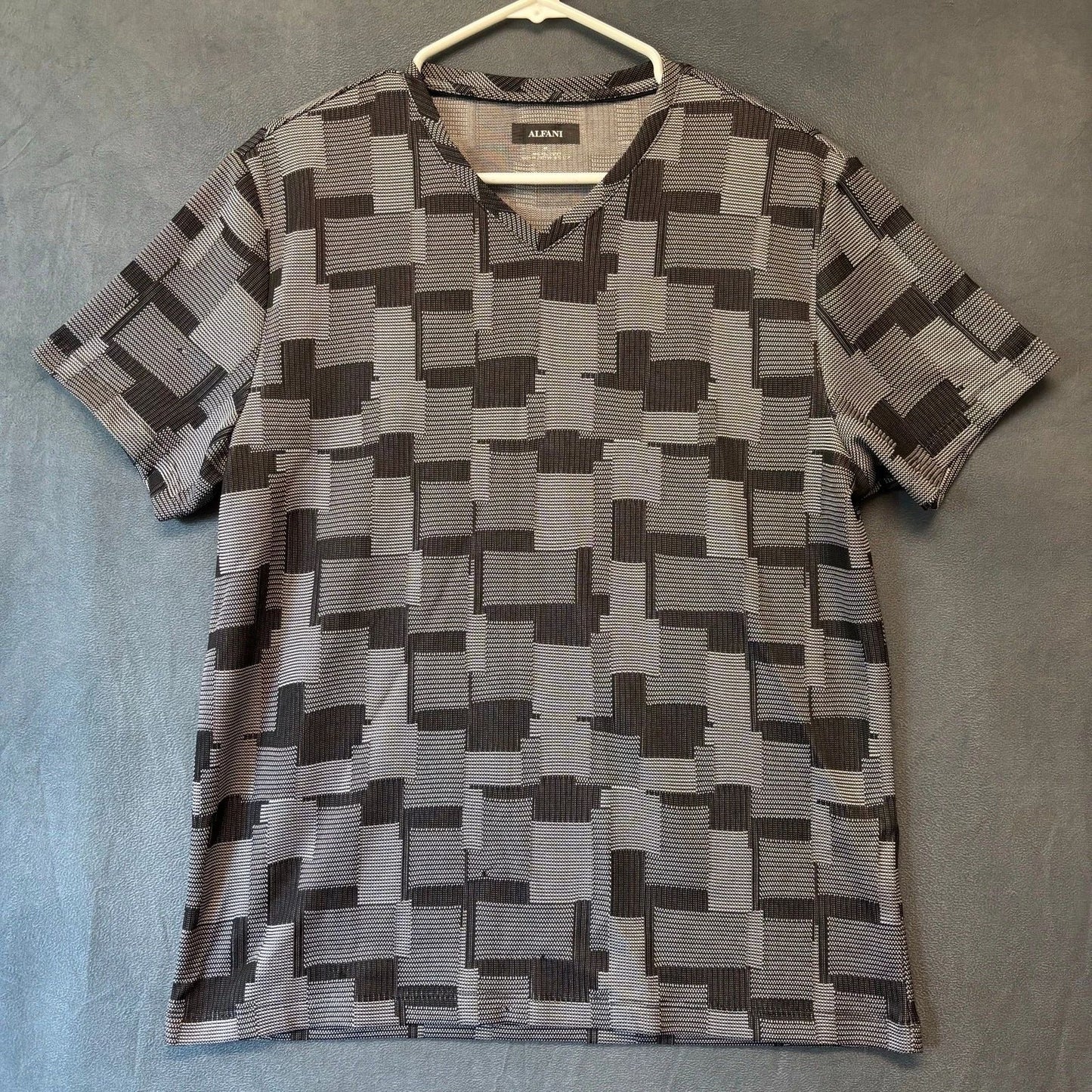 Alfani Geometric Y2K Revival Shirt Medium Quiet Luxury Retro Black Gray Club
