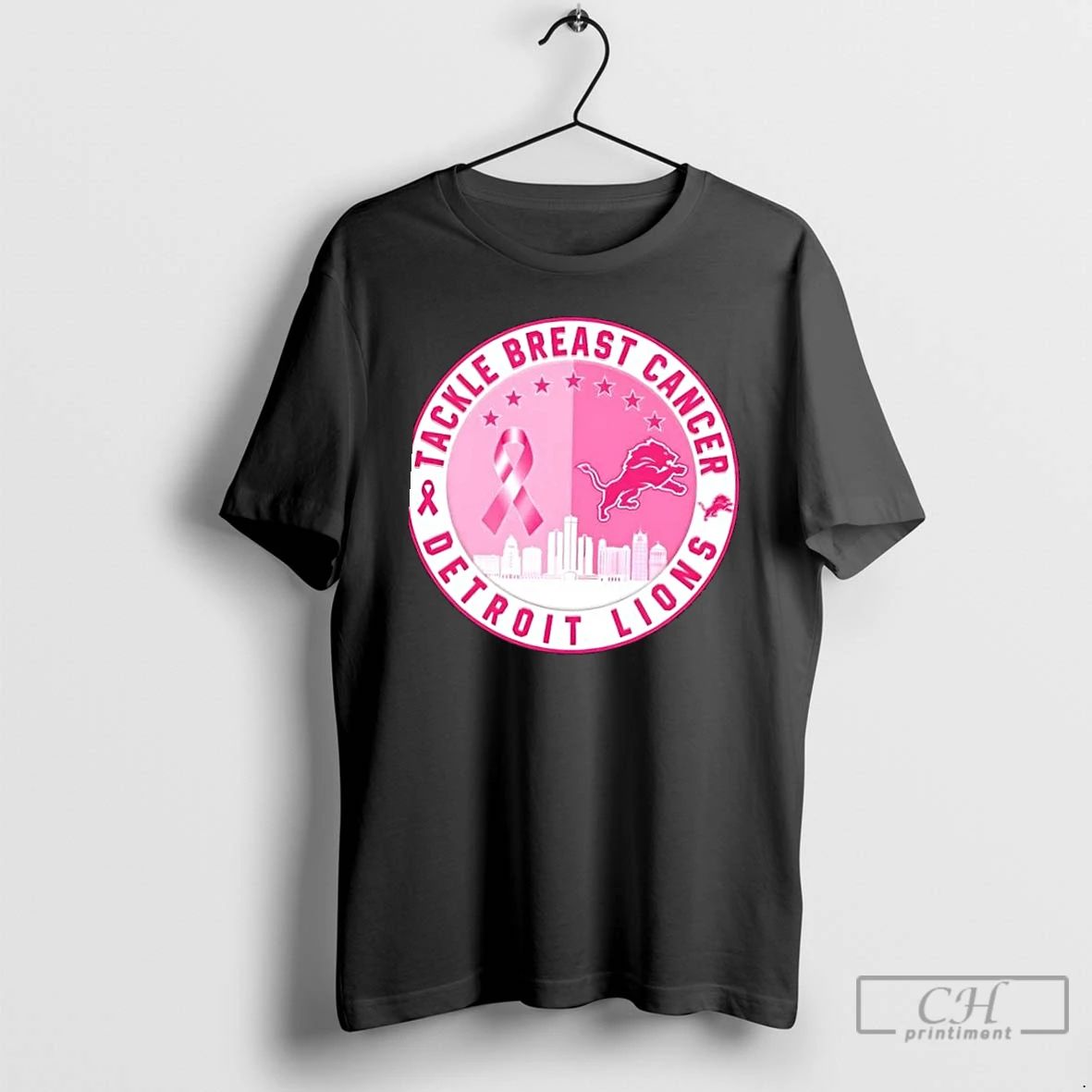 Tackle Breast Cancer Detroit Lions Football Skyline T Shirts