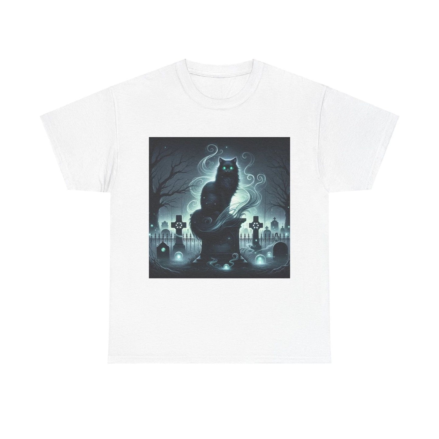 Unisex Adult T Shirt Gothic Fantasy Cat Gravestone Artwork
