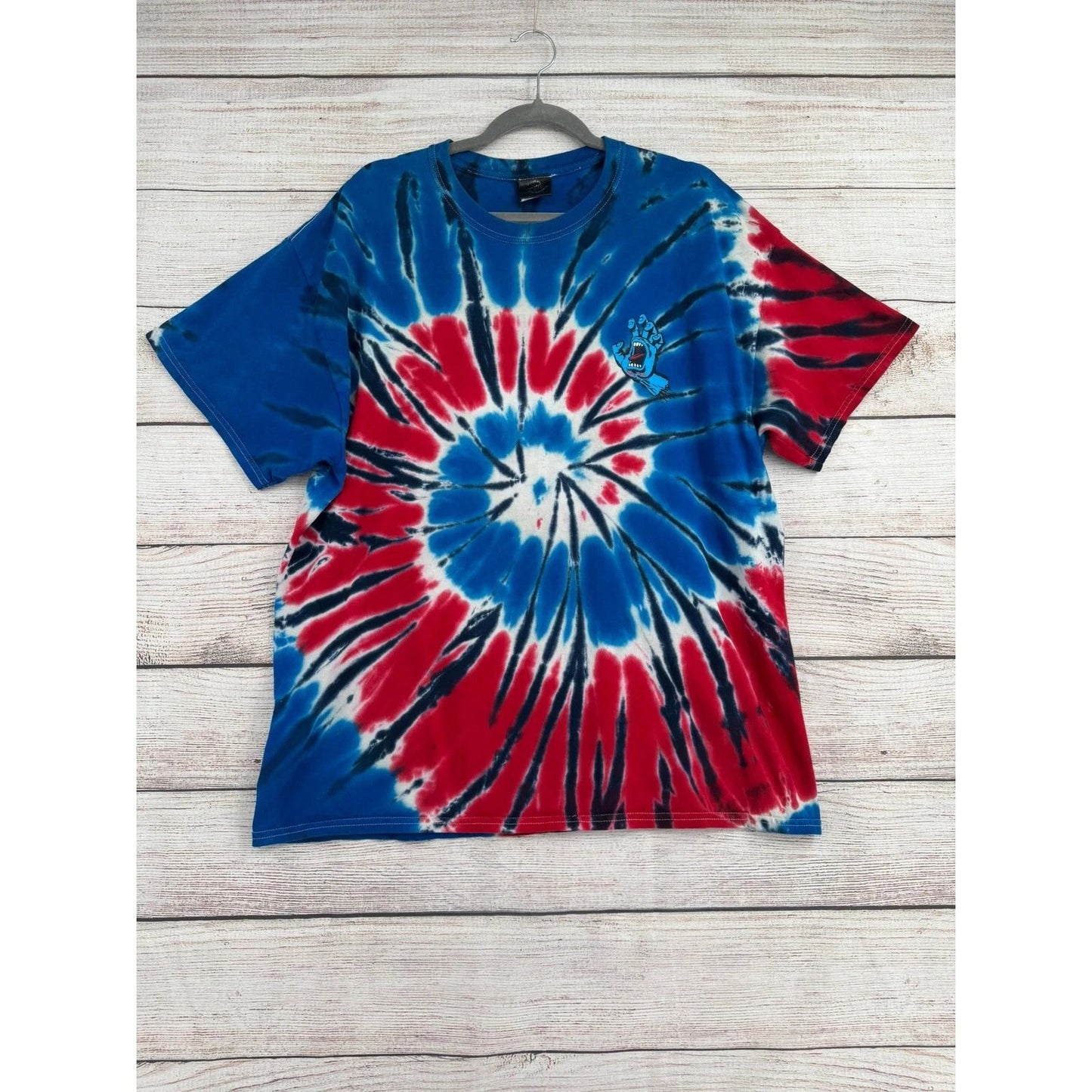 Santa Cruz Tie Dye Screaming Hand T-Shirt Mens XL Blue Red Skate Surf