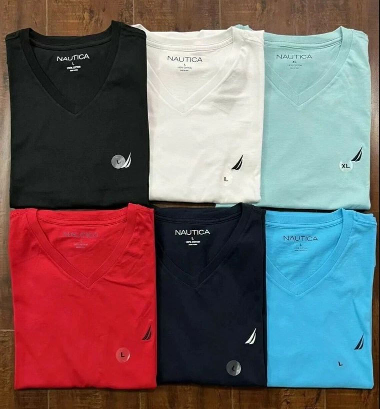 NWT Nautica Men's V Neck Tee Short Sleeve Solid Vee Neck T-Shirt S M L XL XXL 3X