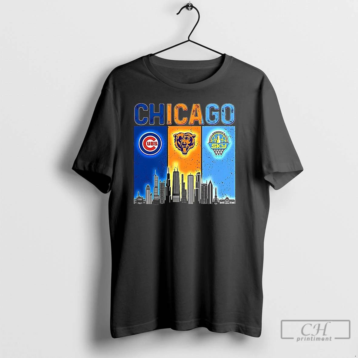 Premium Chicago Sports Teams Cubs Bears Sky Logo Skyline T Shirts