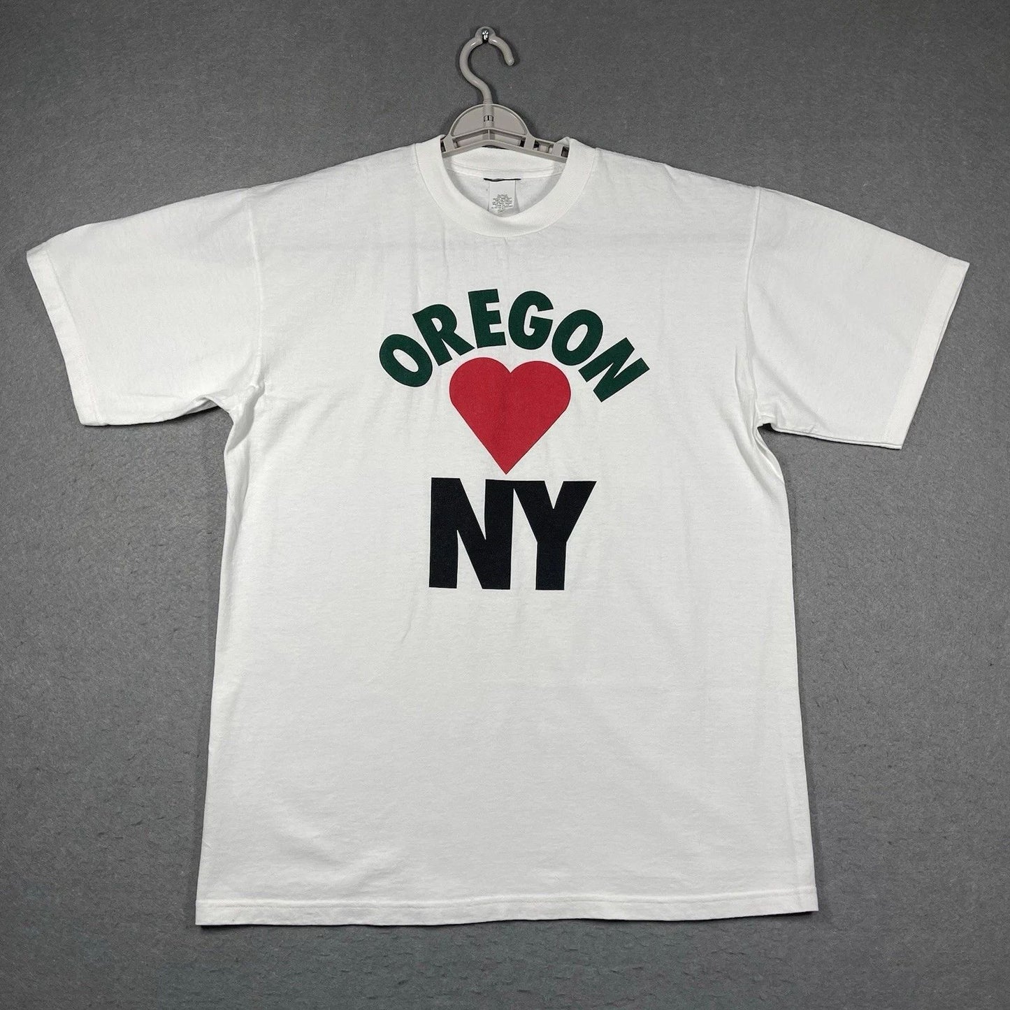 Oregon Loves New York Shirt Mens Large White Graphic Travel Gift Made USA Heavy