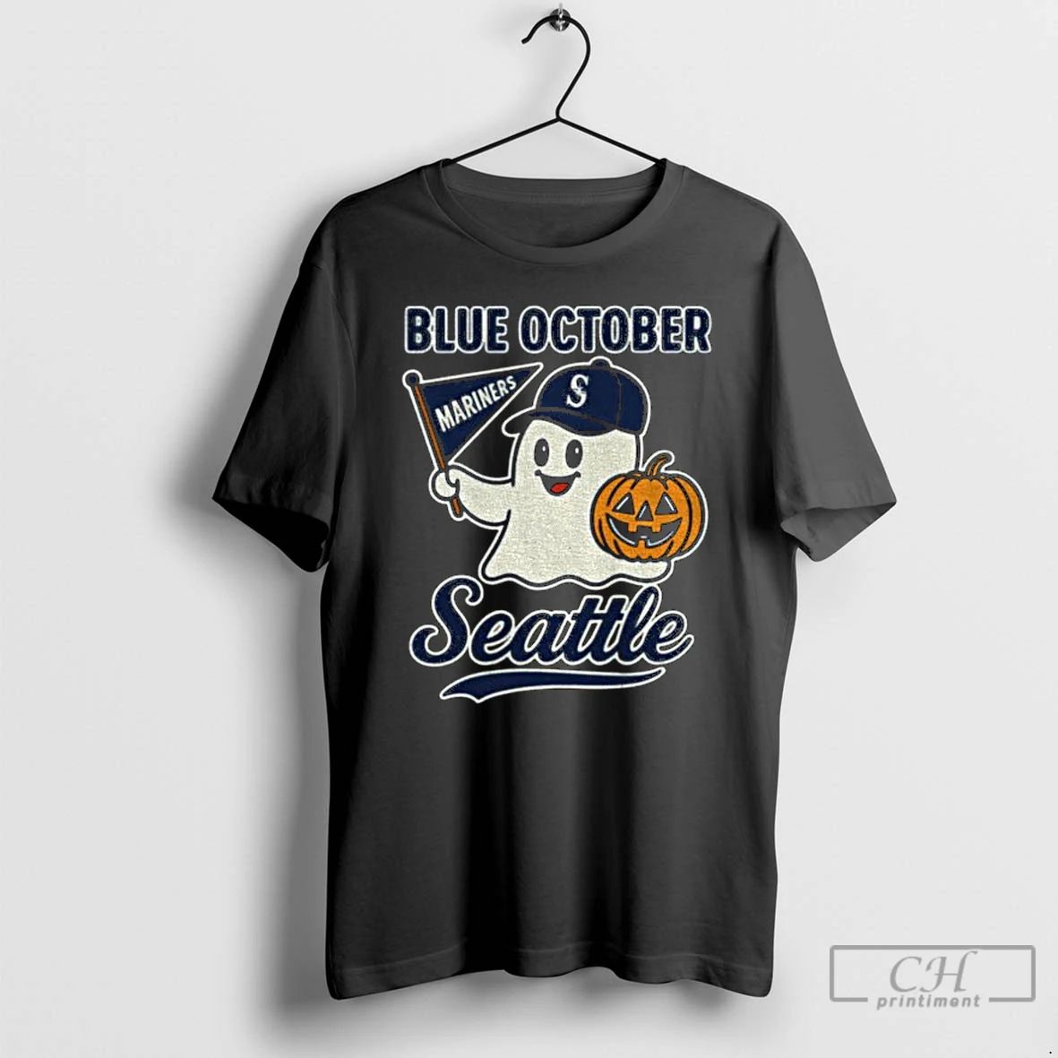 Classic Blue October Seattle Mariners Halloween Ghost T Shirts