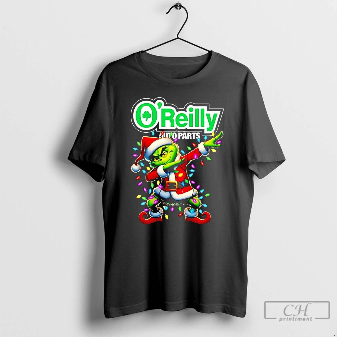 Classic Santa Grinch Dabbing Oreilly Auto Parts Christmas Light T Shirts