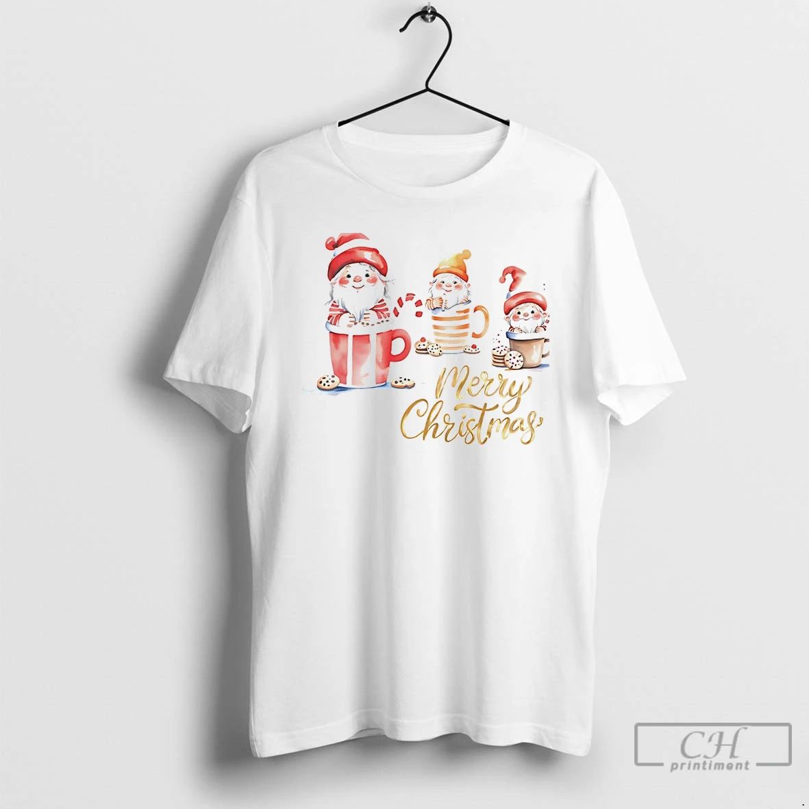 Classic Gnome In Coffee With Cookies Merry Christmas White T Shirts