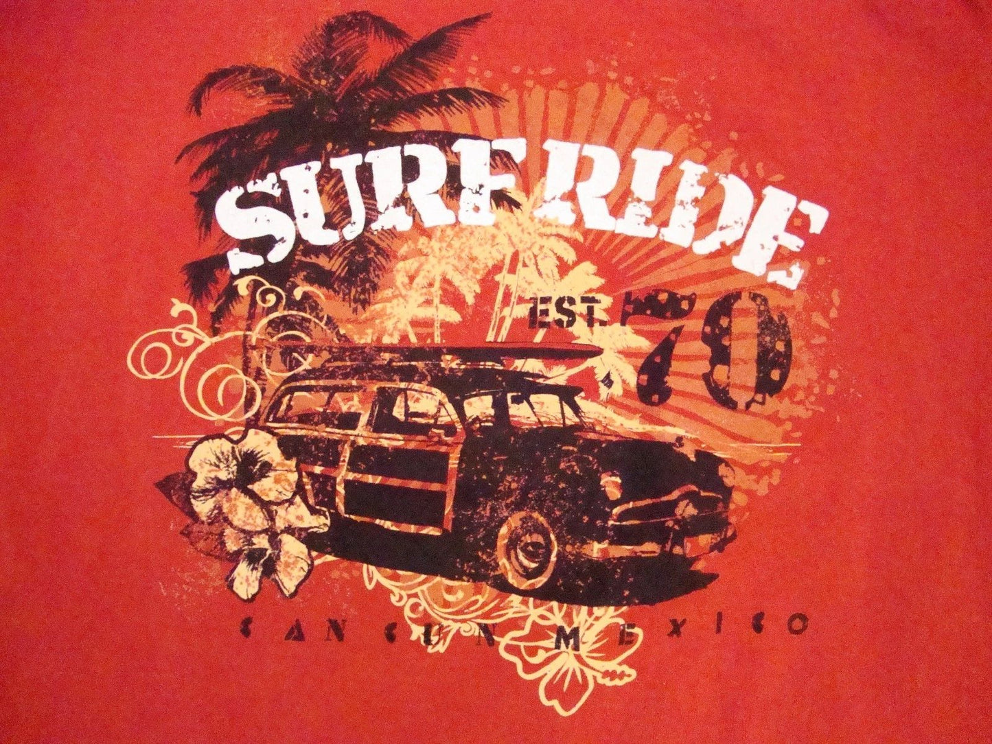 Surf Ride Cancun Mexico Vacation Souvenir Surfing Beach Orange T Shirt M