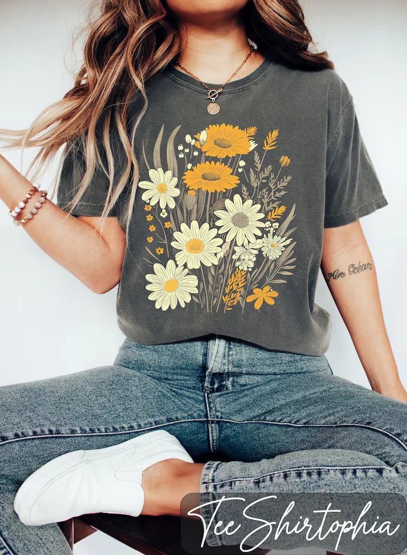 Boho Wildflower Comfort Tee Soft Cotton Shirt