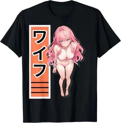 Anime Pink Hair Waifu T Shirt Size S - 5XL Gift For Friends