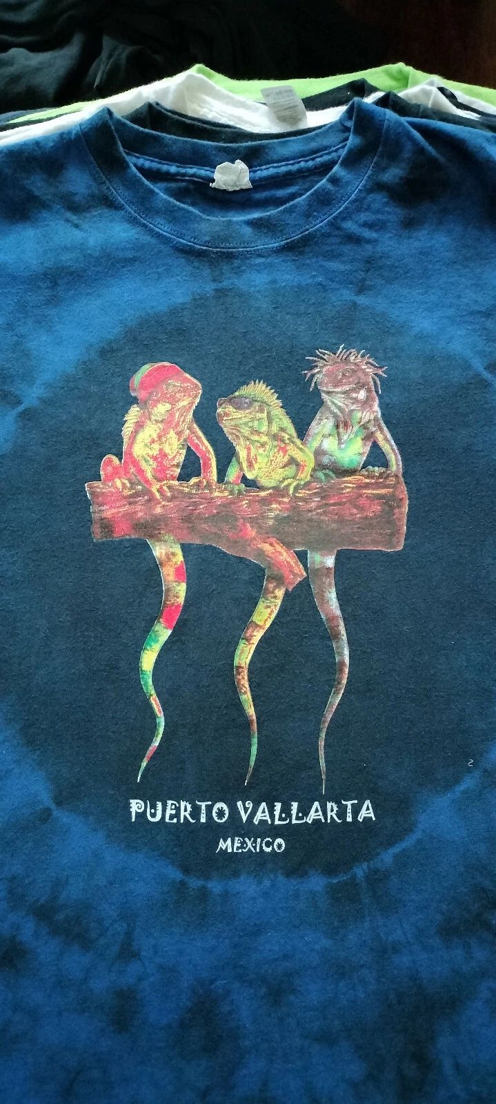 Puerto Vallarta shirt Pacific Beach Surf Wave Tee size Large tie die iguanas