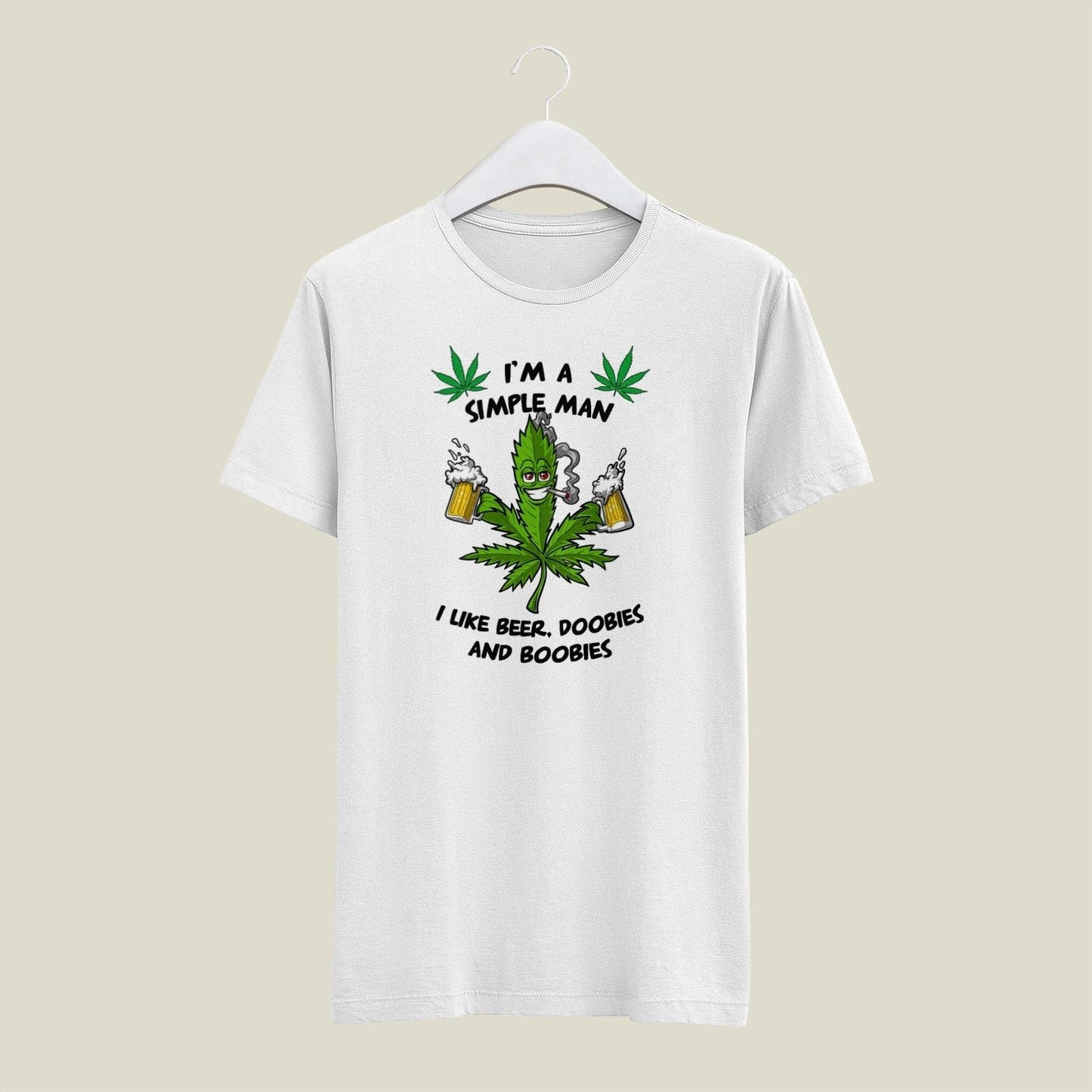White LARGE Mens Gildan T Shirt Simple Man Beer Doobies Boobies 420 Weed