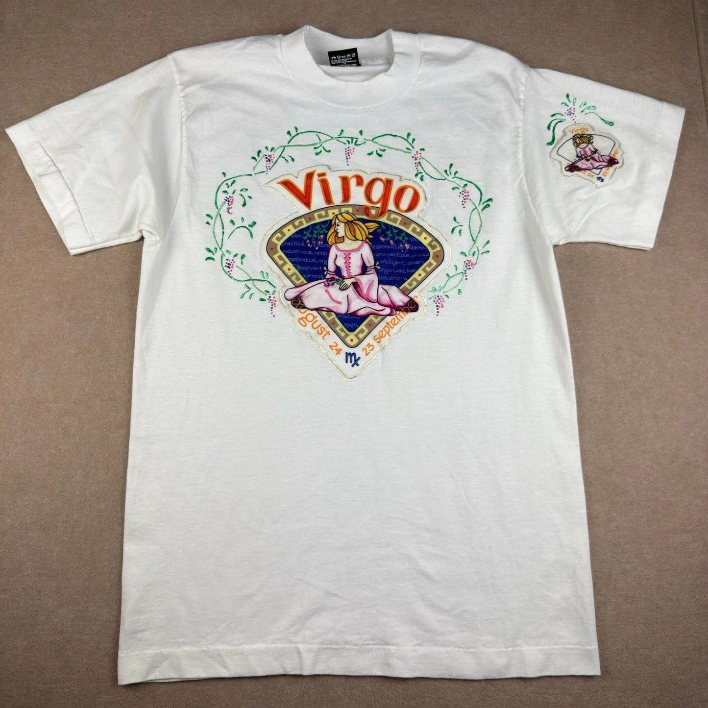 Vintage Virgo Zodiac Astrology Horoscope T Shirt Mens M White 90s Made USA
