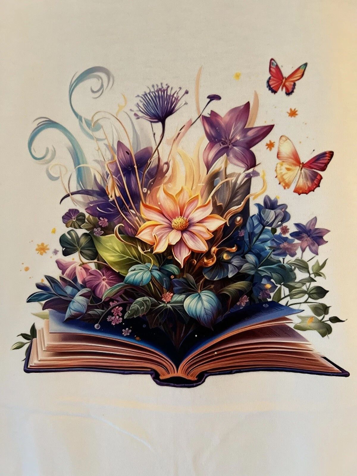 T-shirt Graphic Flower Book Fantasy White Large