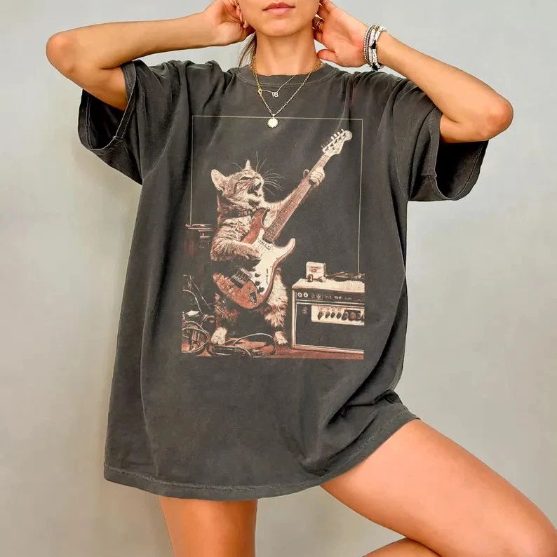Funny Cat Rock Comfort Tee Animal Lover Gift