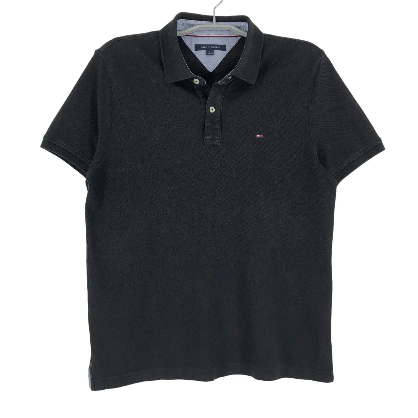 TOMMY HILFIGER Regular Black Polo Neck T-Shirt Men Size M