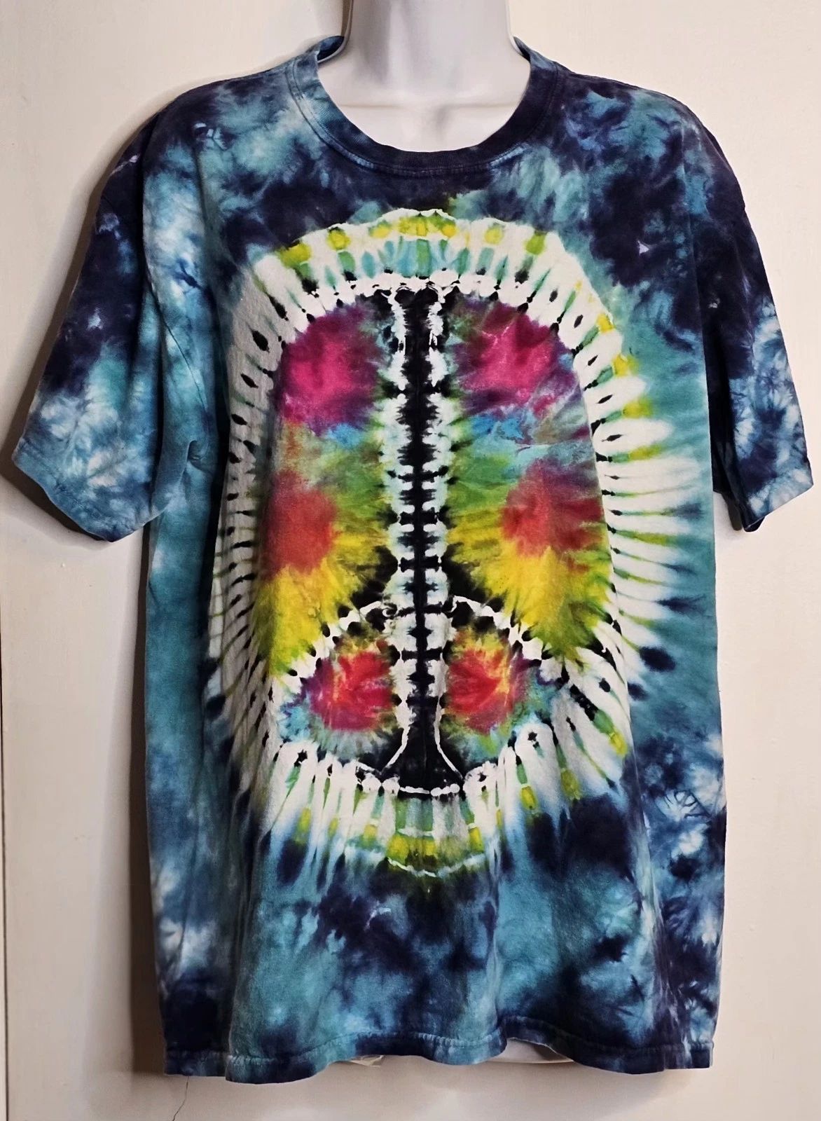 Vintage Tie Dye Peace Sign T-Shirt Large L Handmade Spiral Hippie Boho Festival