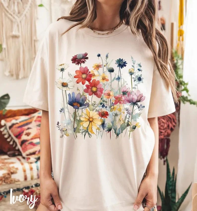Boho Wildflower Comfort Tee Soft Cotton Shirt Relax