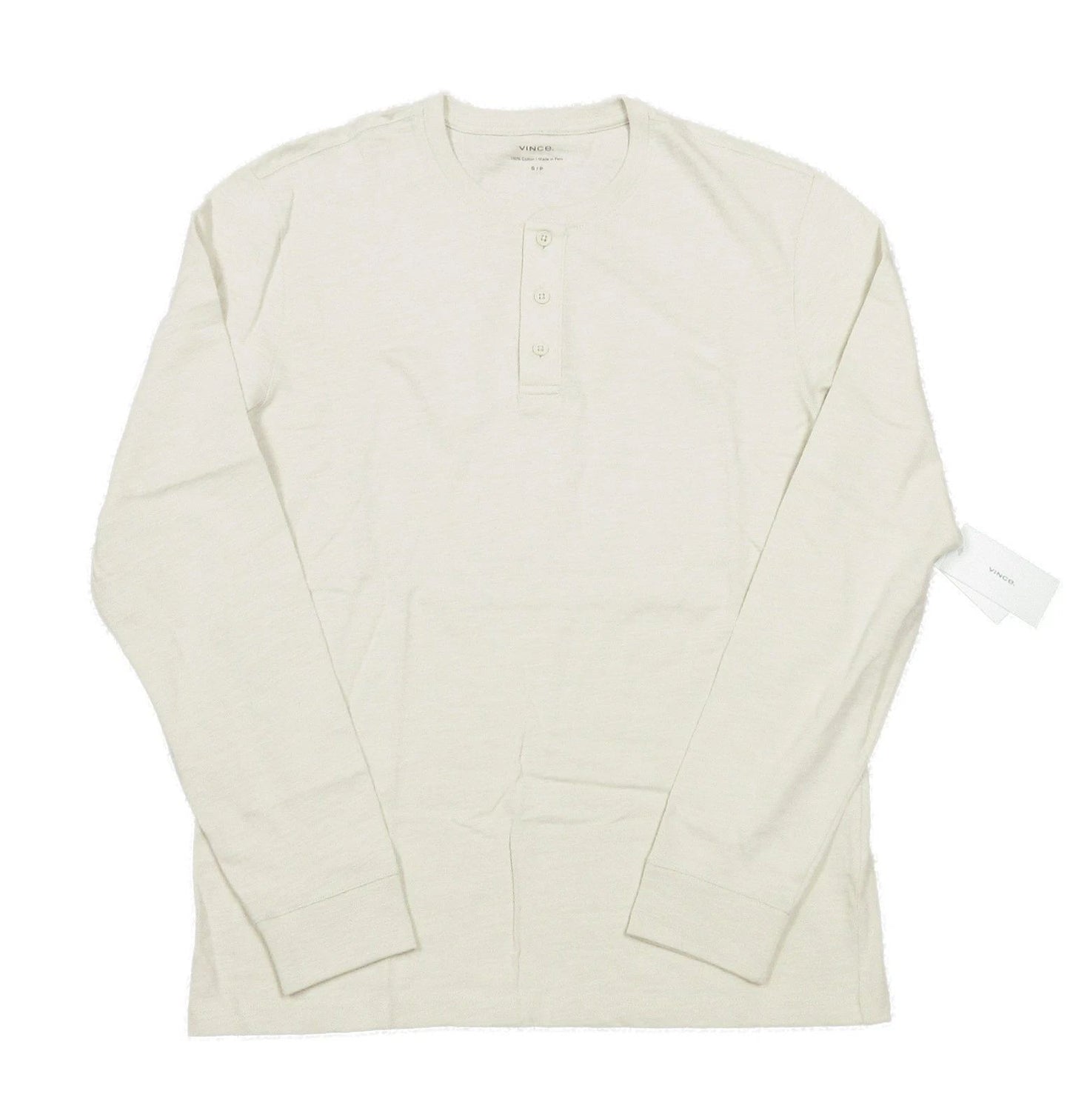Vince Men's Sand Beige Solid Slub Cotton Long Sleeve Henley T-Shirt $110