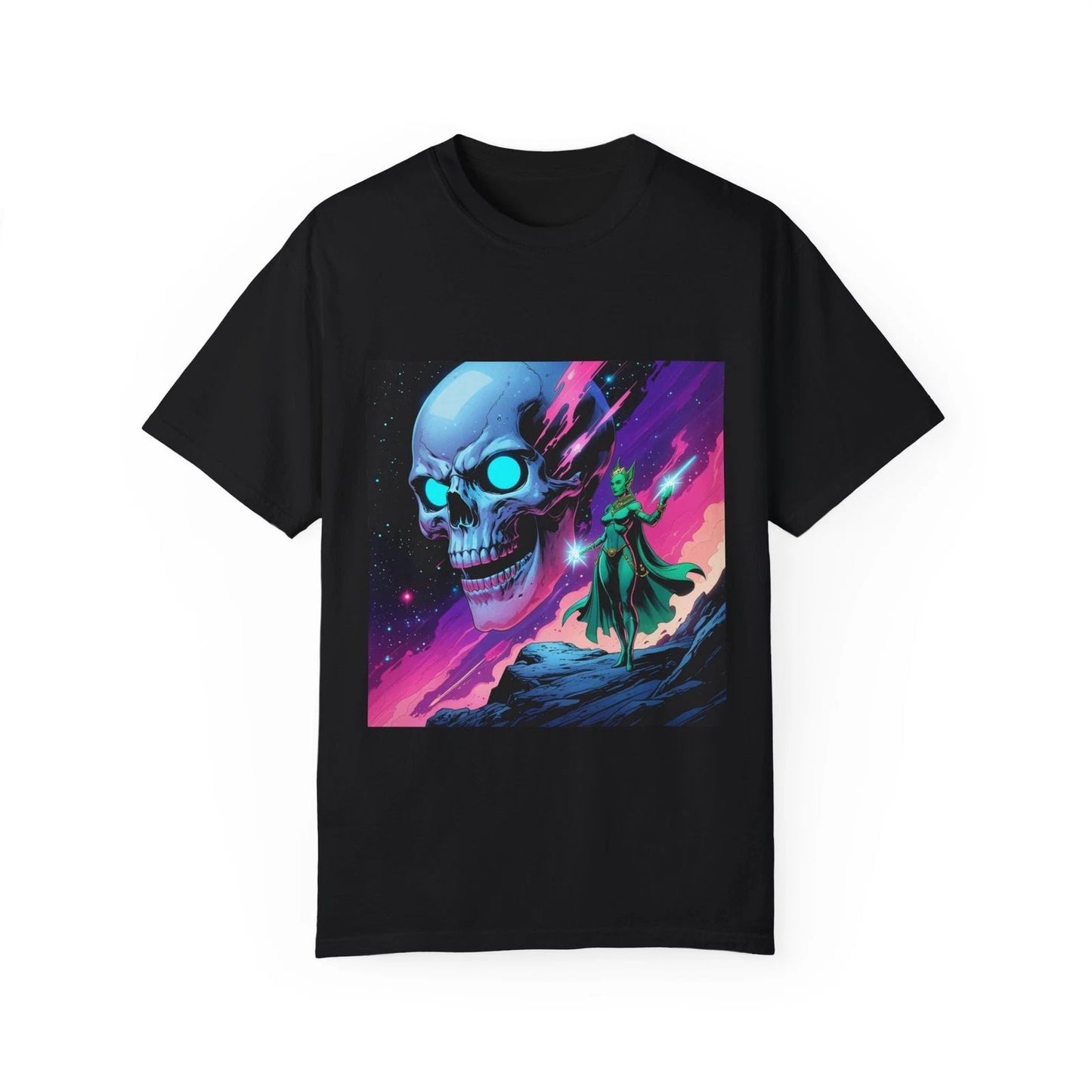GALACTIC REQUIEM Cosmic Skull Graphic Tee, Unisex T-shirt for Sci-Fi Lovers