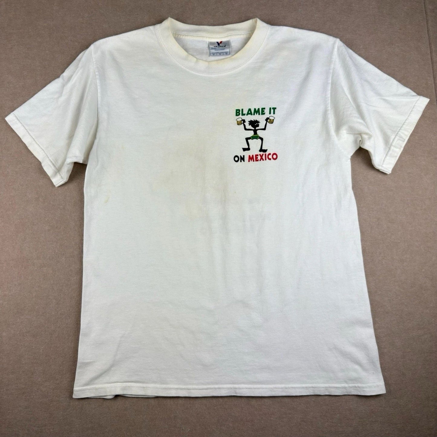 Yazbek T-Shirt Men’s M White Blame It On Mexico Three Amigos Beer Promo Tee