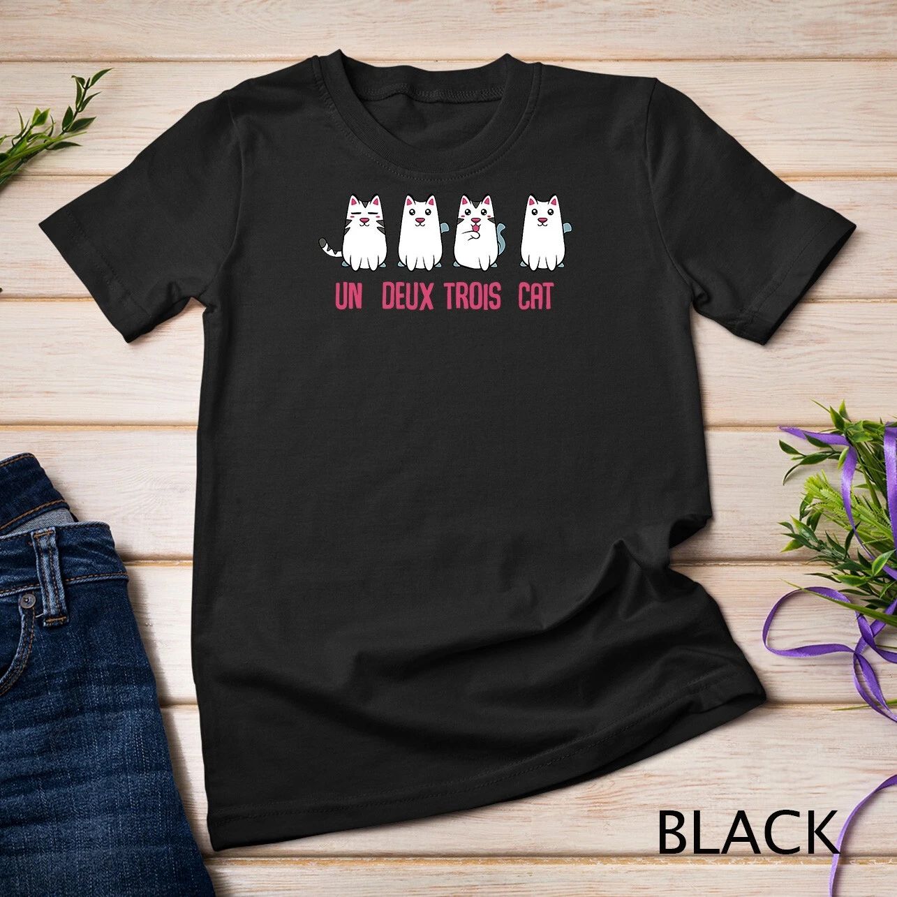 Un Deux Trois Cat Funny French Animal Cat Lover Meowing Unisex T-shirt