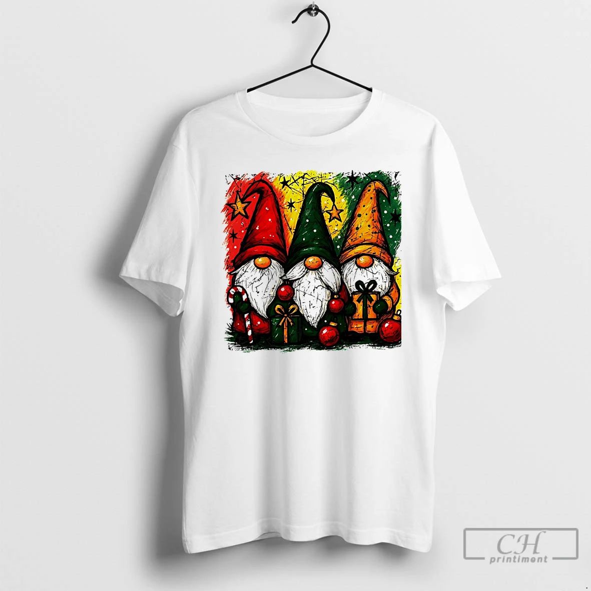 Classic Colorful Gnome Christmas Retro White T Shirts