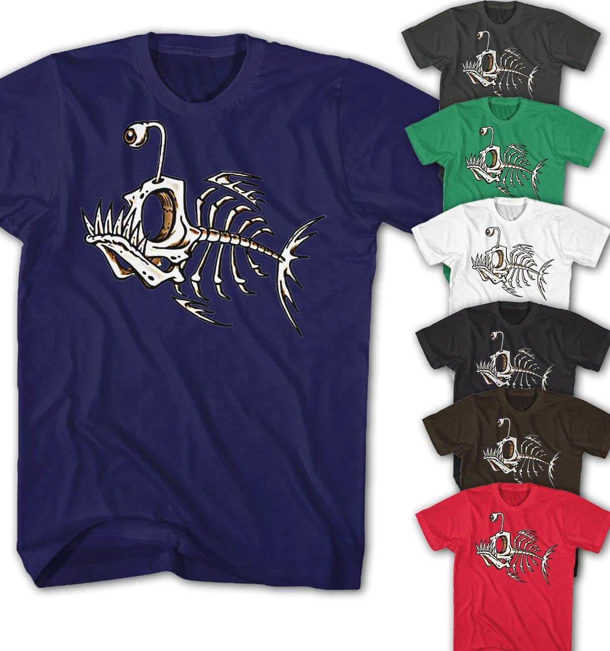 ★Mens Fish Skull Bones Vintage Comic Movie Casual Look T-Shirt New FB13315★