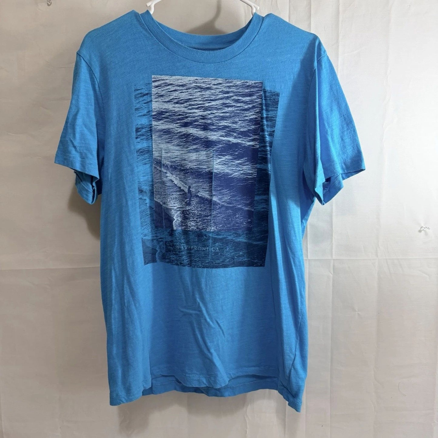 Free State Mens Ocean Wave Surfer Wavefront CA Graphic Short Sleeve T-Shirt Blue