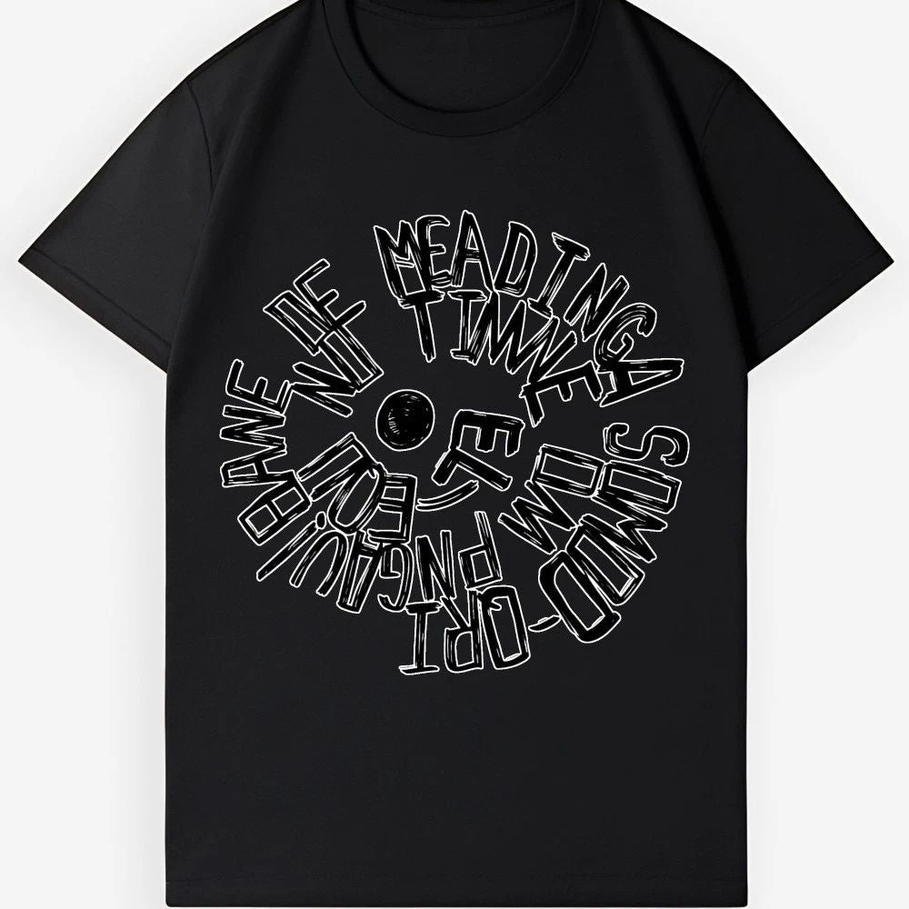 Modern Typography Circle Graphic T-Shirt - Minimalist Casual Street Top