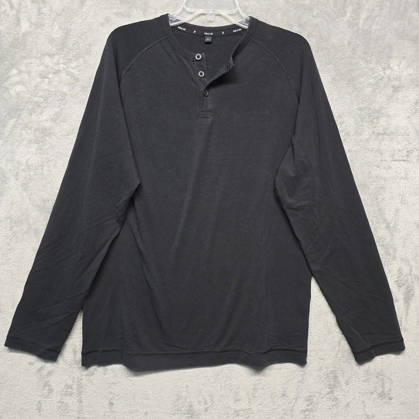 Public Rec Henley Shirt Mens Sz Large Black Long Sleeve Stretch Pullover Cotton