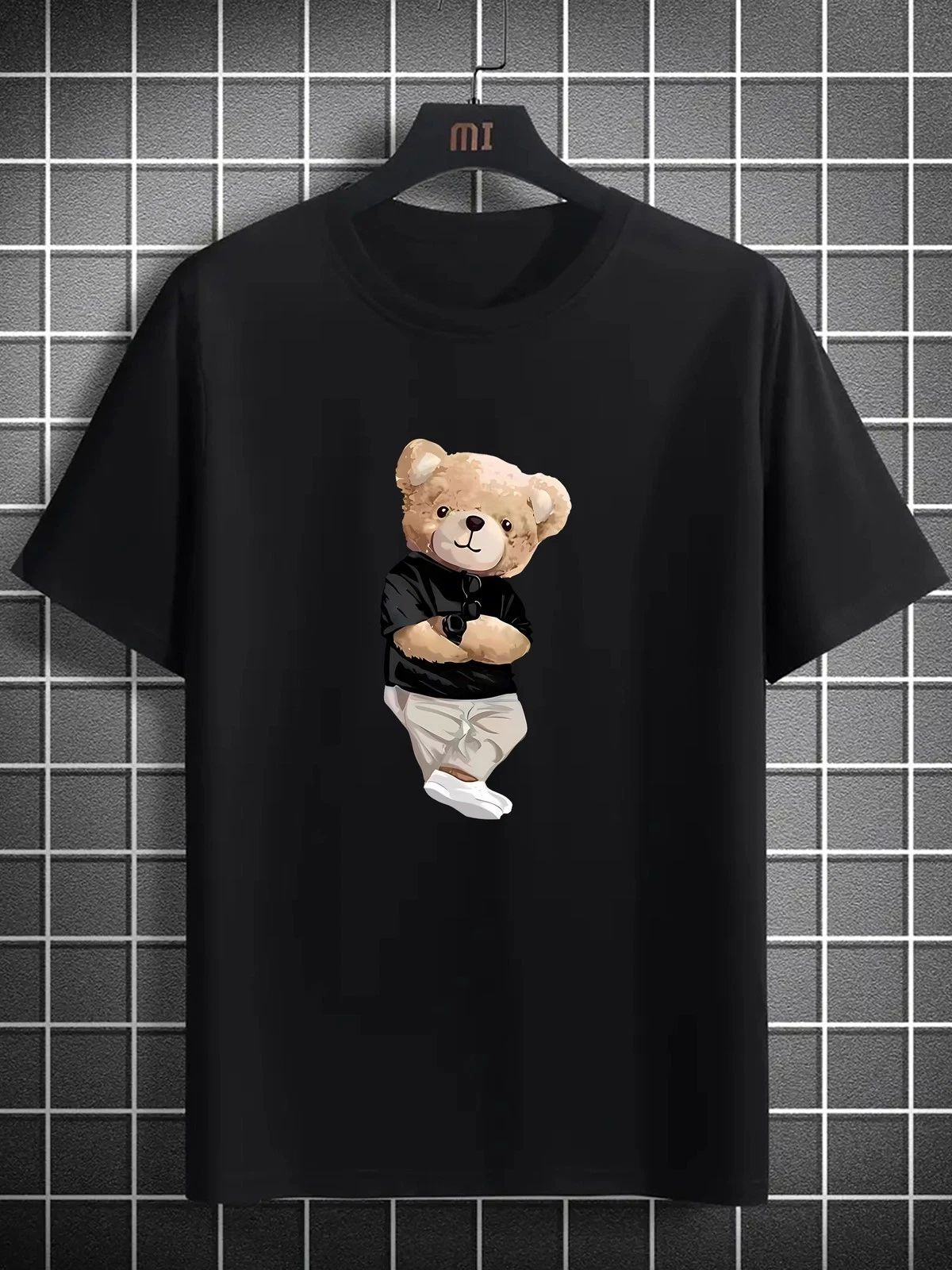 Cute Teddy Bear Graphic T-Shirt Men Funny Cartoon Casual Street Tee