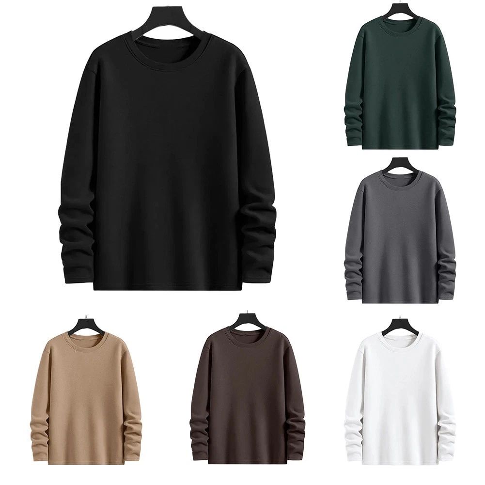 Mens Long Sleeve Thermal Slim Fit Crew Neck T Shirt Bottoming Pullover